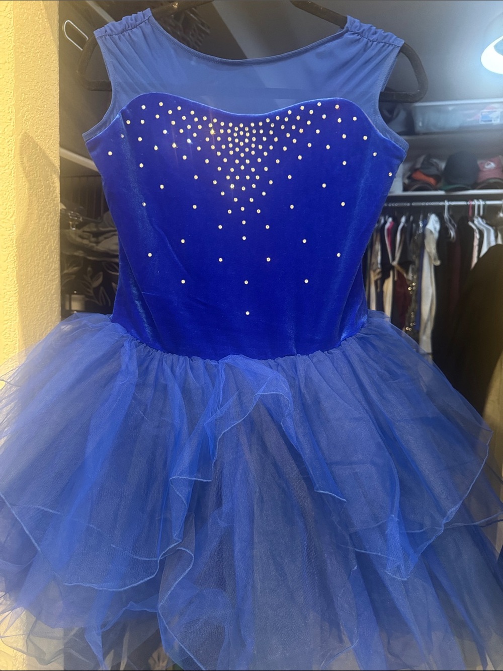 Blue Kids Tulle Ballet Costume with Rhinestone Bodice